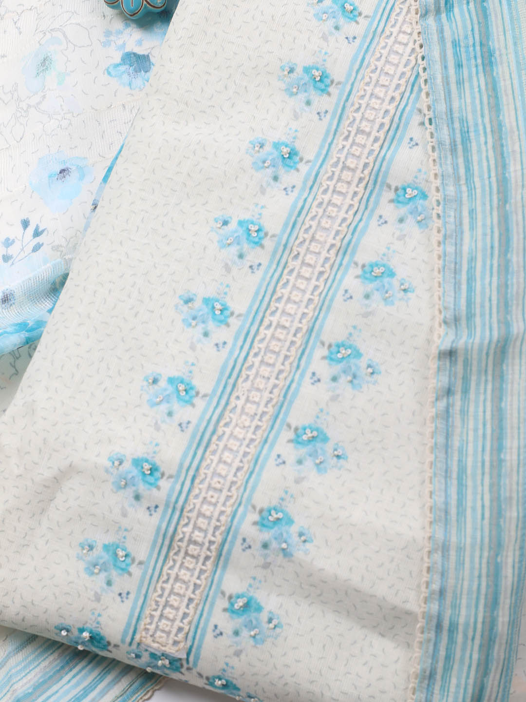 Printed Cotton Blend Unstitched Suit With Dupatta