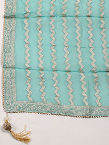 Neck Patti Chanderi Unstitched Suit With Dupatta