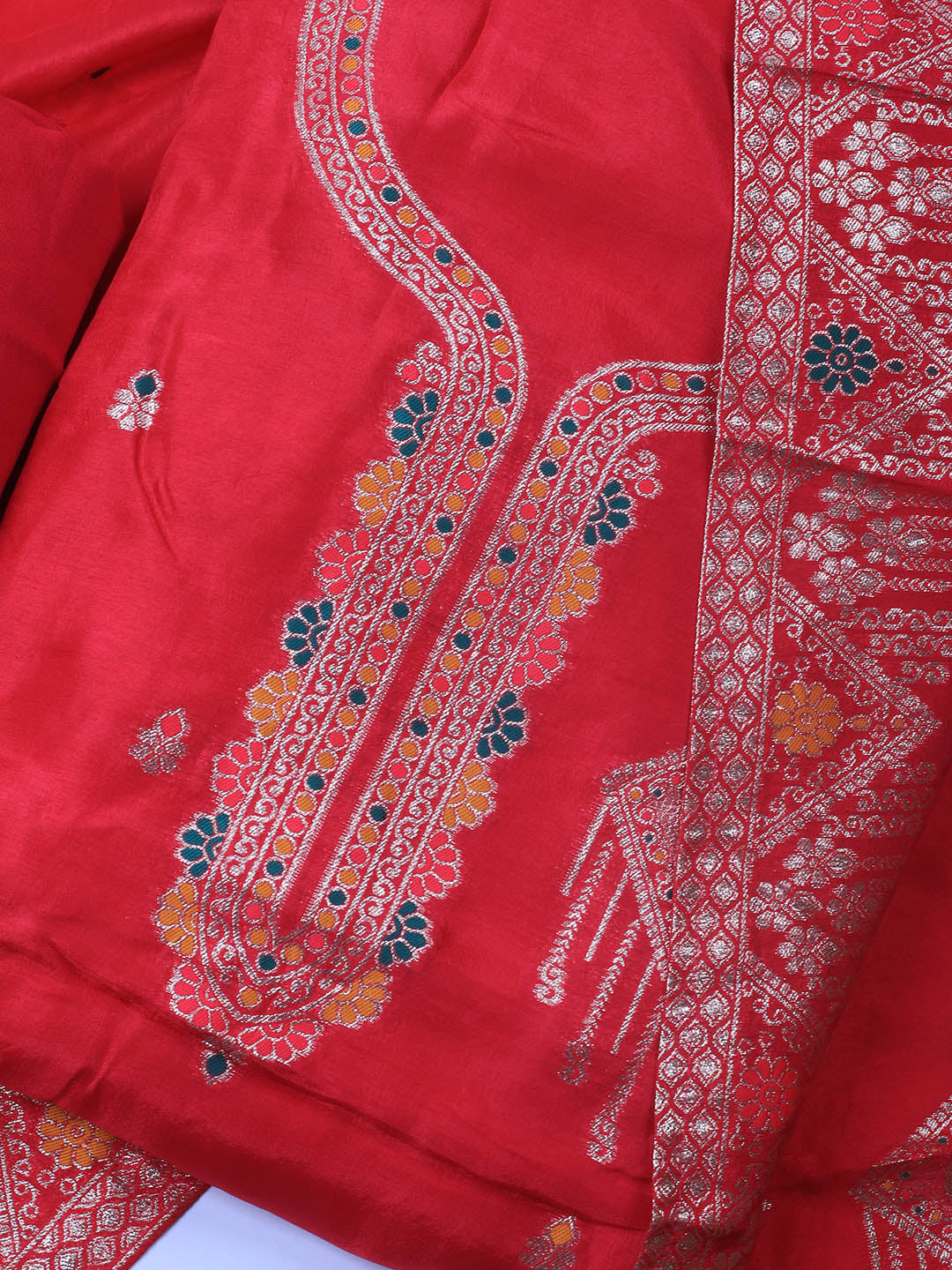 Neck Embroidery Chanderi Unstitched Suit With Dupatta