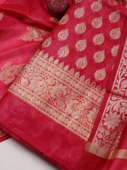 Woven Banarasi Chanderi Unstitched Suit With Dupatta