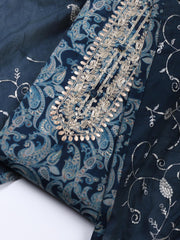 Neck Embroidered Cotton Blend Unstitched Suit Piece With Dupatta