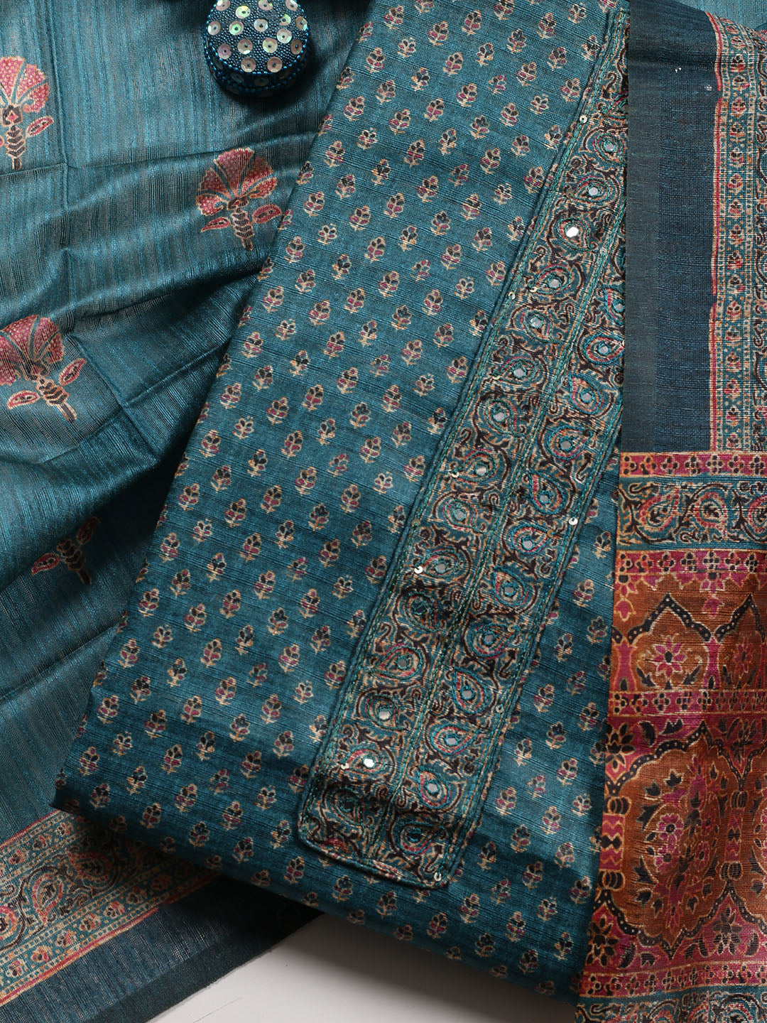 Neck Embroidered Chanderi Unstitched Suit With Dupatta