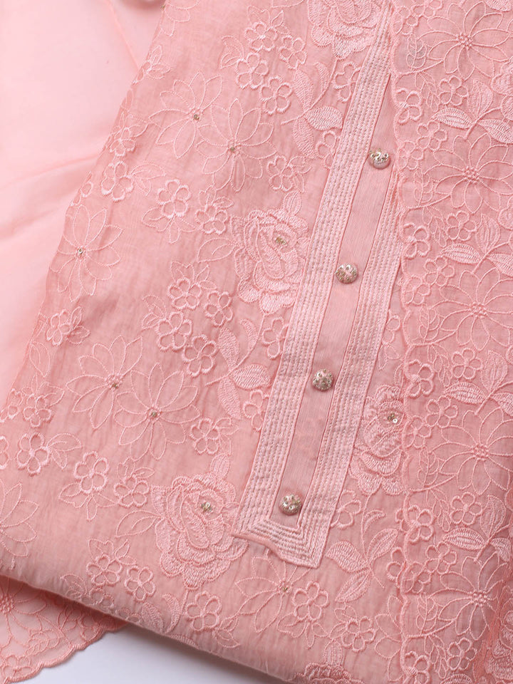 Embroidered Chanderi Unstitched Suit With Dupatta
