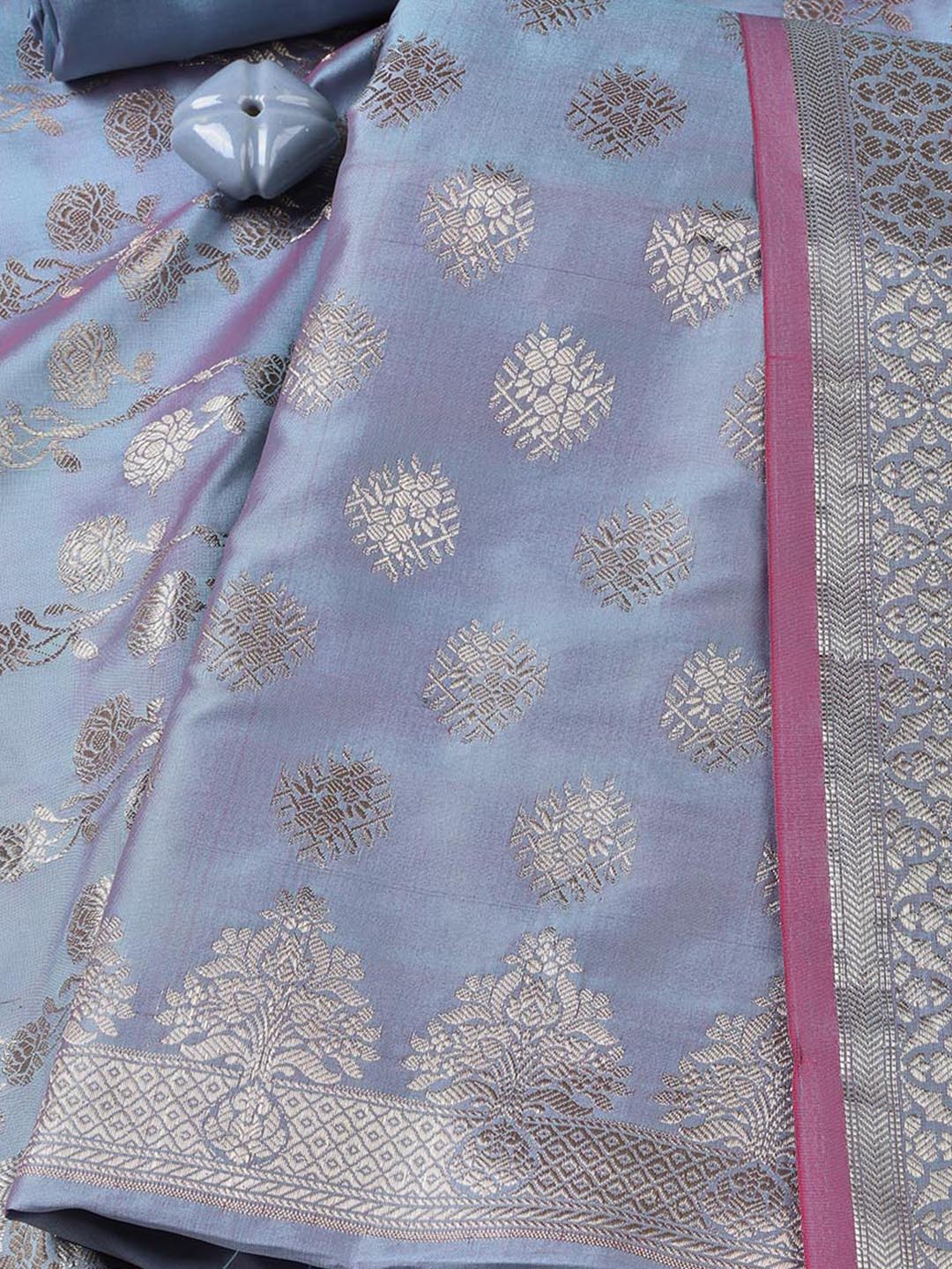 Floral Woven Booti Chanderi Unstitched Suit With Dupatta