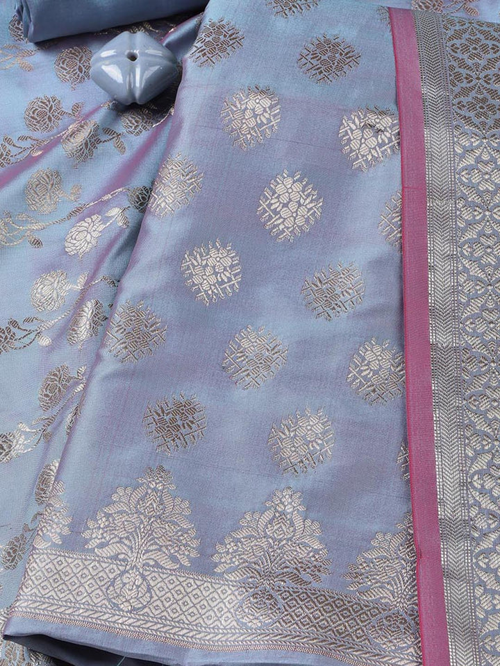 Floral Woven Booti Chanderi Unstitched Suit With Dupatta