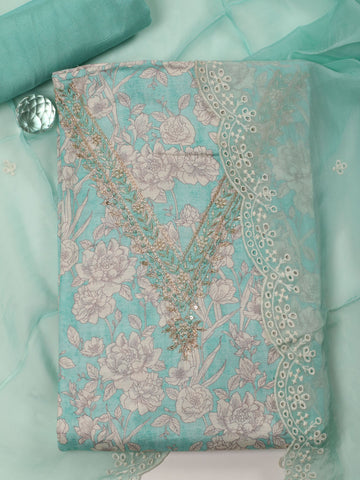 Neck Embroided Cotton Blend Unstitched Suit With Dupatta