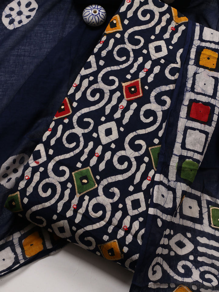 Printed Cotton Blend Unstitched Suit With Dupatta