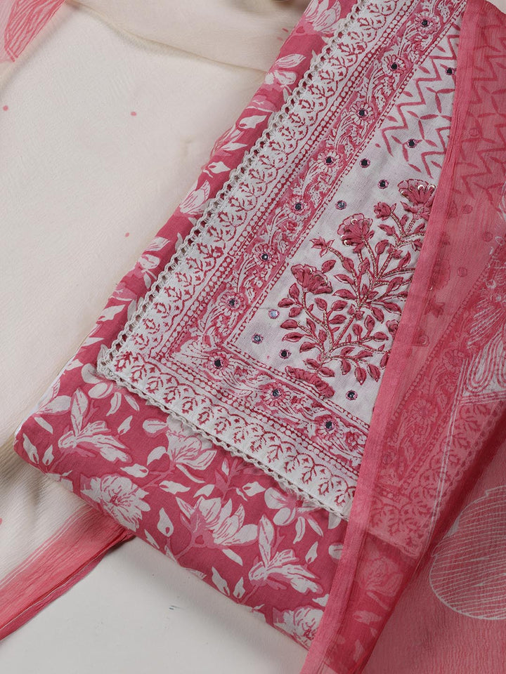 Printed Cotton Blend Unstitched Suit Piece With Dupatta