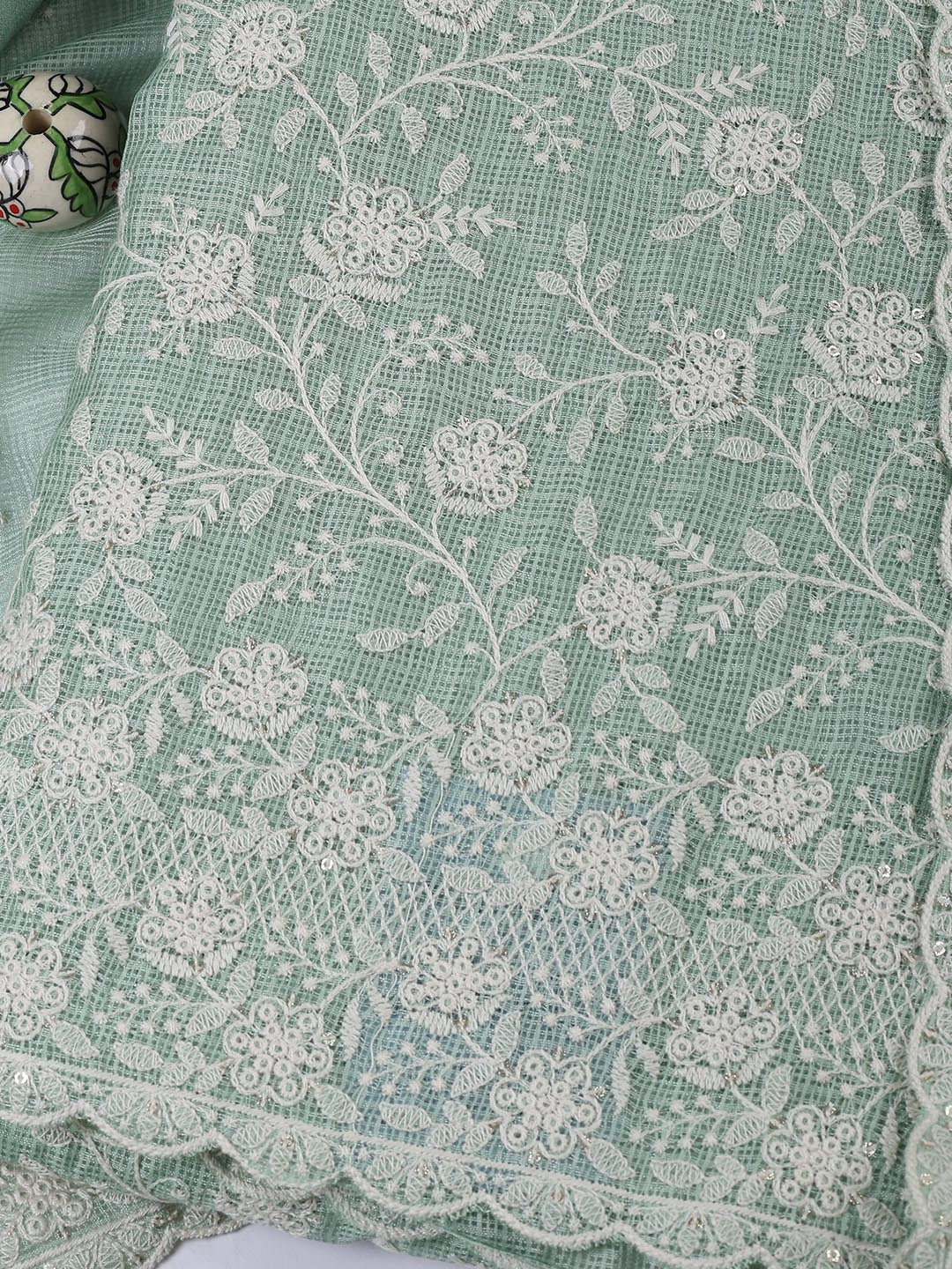 Embroidered Cotton Blend Unstitched Suit Piece With Dupatta