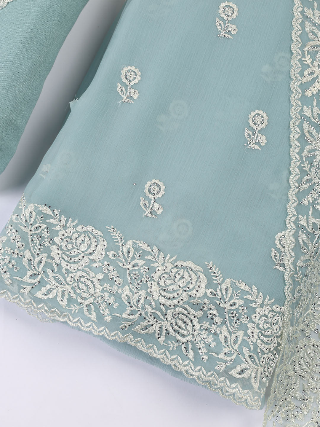 Embroidered Organza Unstitched Suit With Dupatta