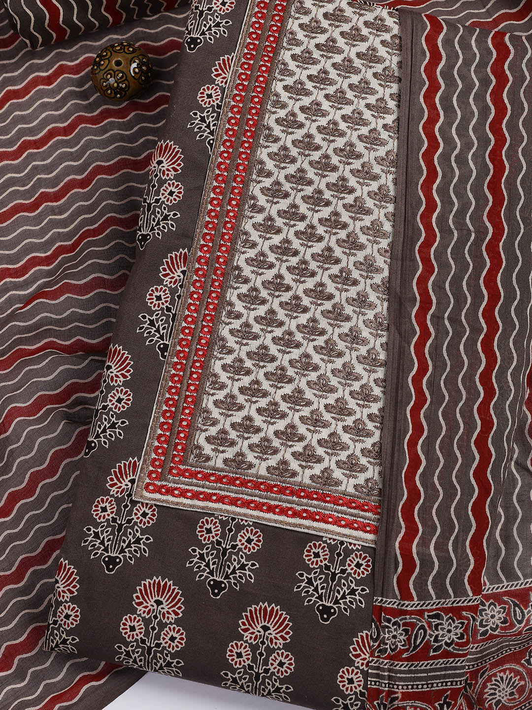 Printed Cotton Blend Unstitched Suit With Dupatta