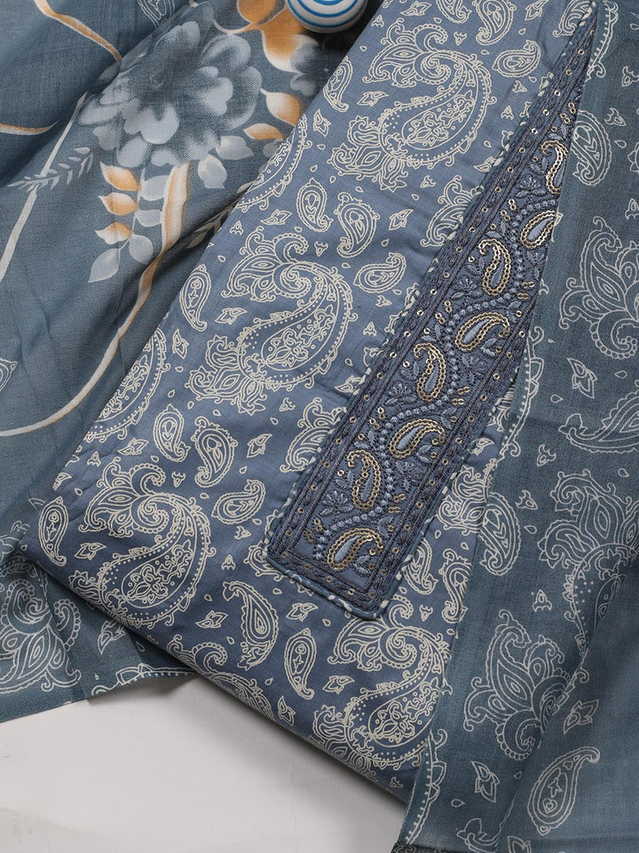 Printed Cotton Blend Unstitched Suit Piece With Dupatta