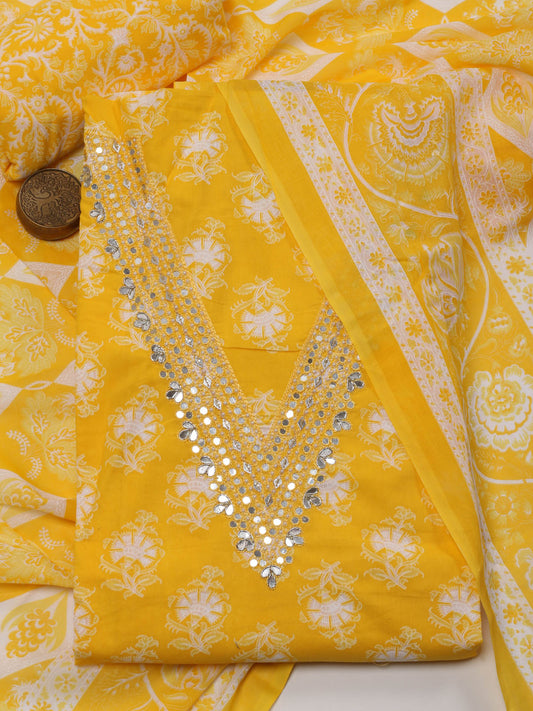 Neck Embroidered Cotton Unstitched Suit With Dupatta