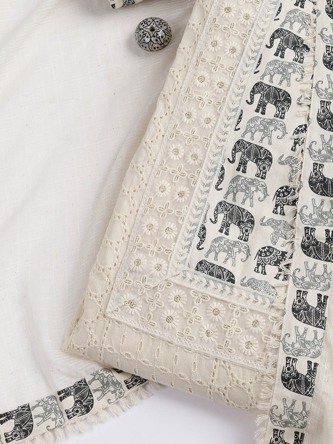 Printed Cotton Blend Unstitched Suit Piece With Dupatta