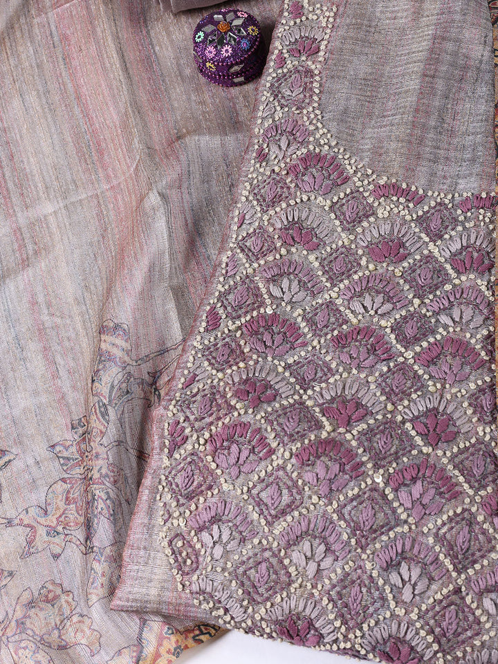 Kantha Work Chanderi Unstitched Suit With Dupatta