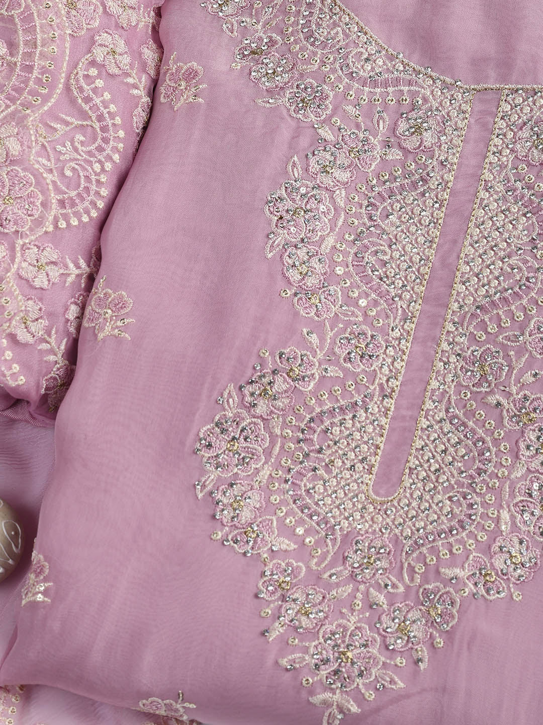 Embroidered Chanderi Unstitched Suit Piece With Dupatta