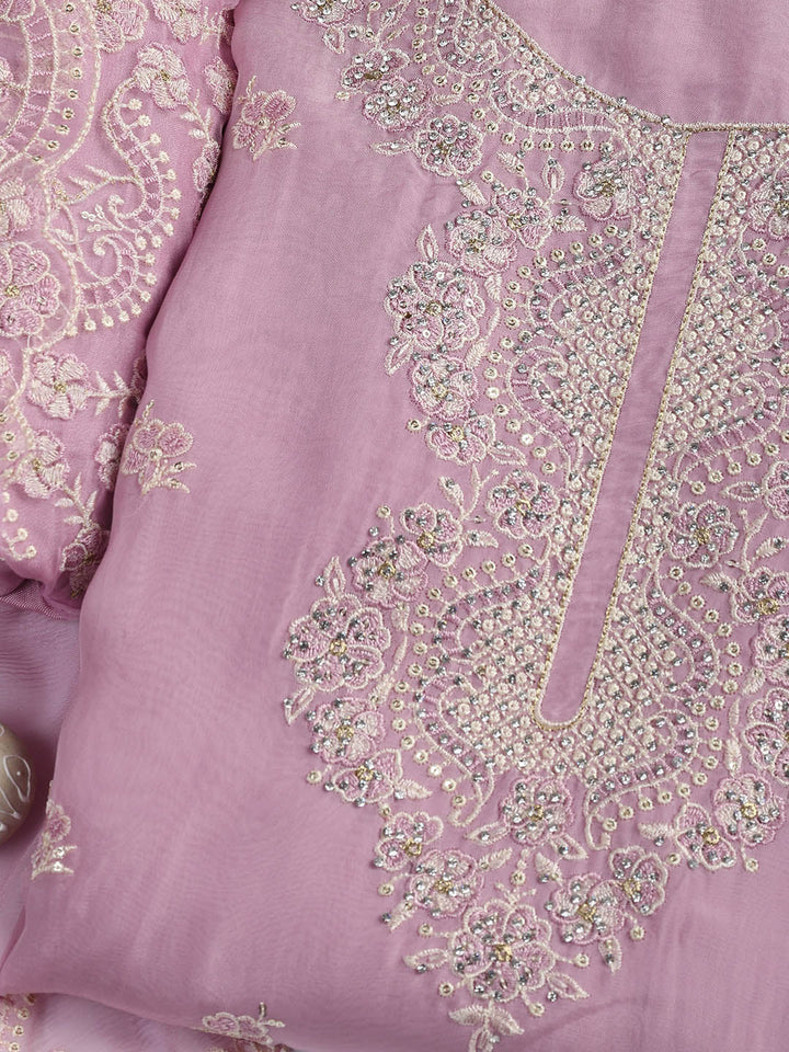 Embroidered Chanderi Unstitched Suit Piece With Dupatta