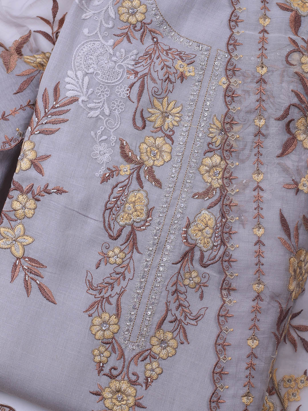 Embroidery Linen Unstitched Suit With Dupatta