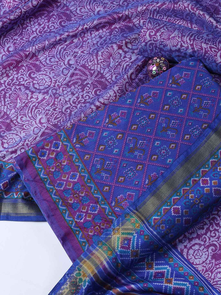 Printed Chanderi Unstitched Suit With Dupatta