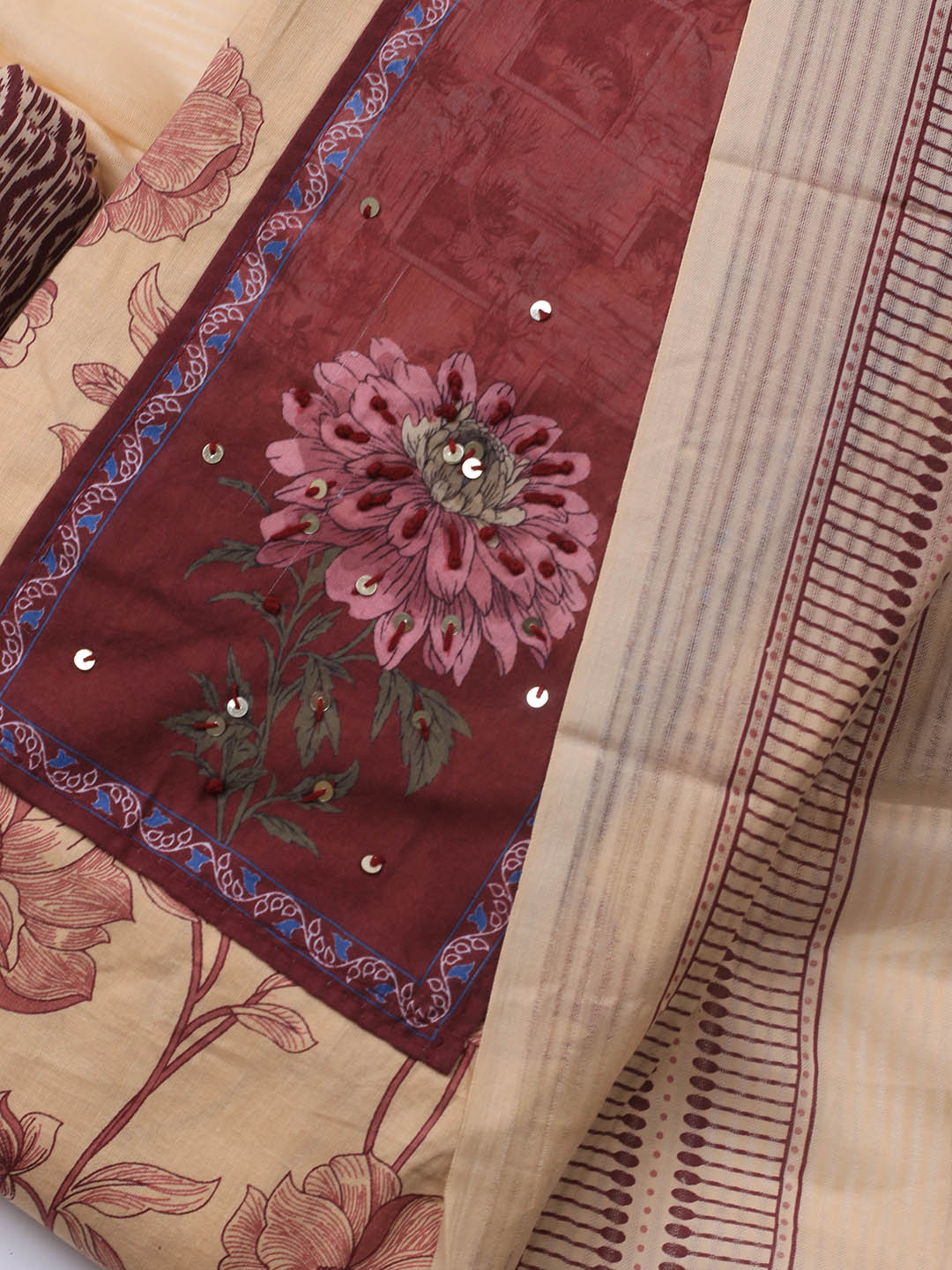 Printed Cotton Blend Unstitched Suit With Dupatta