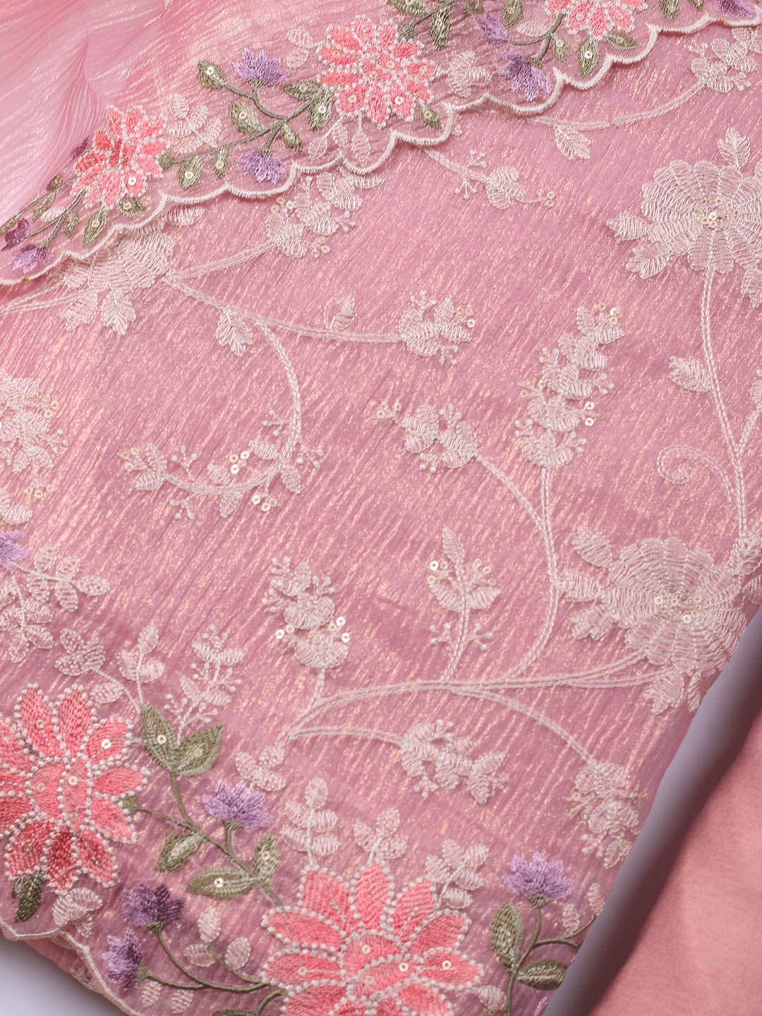 Neck Embroidery Organza Unstitched Suit Piece With Dupatta