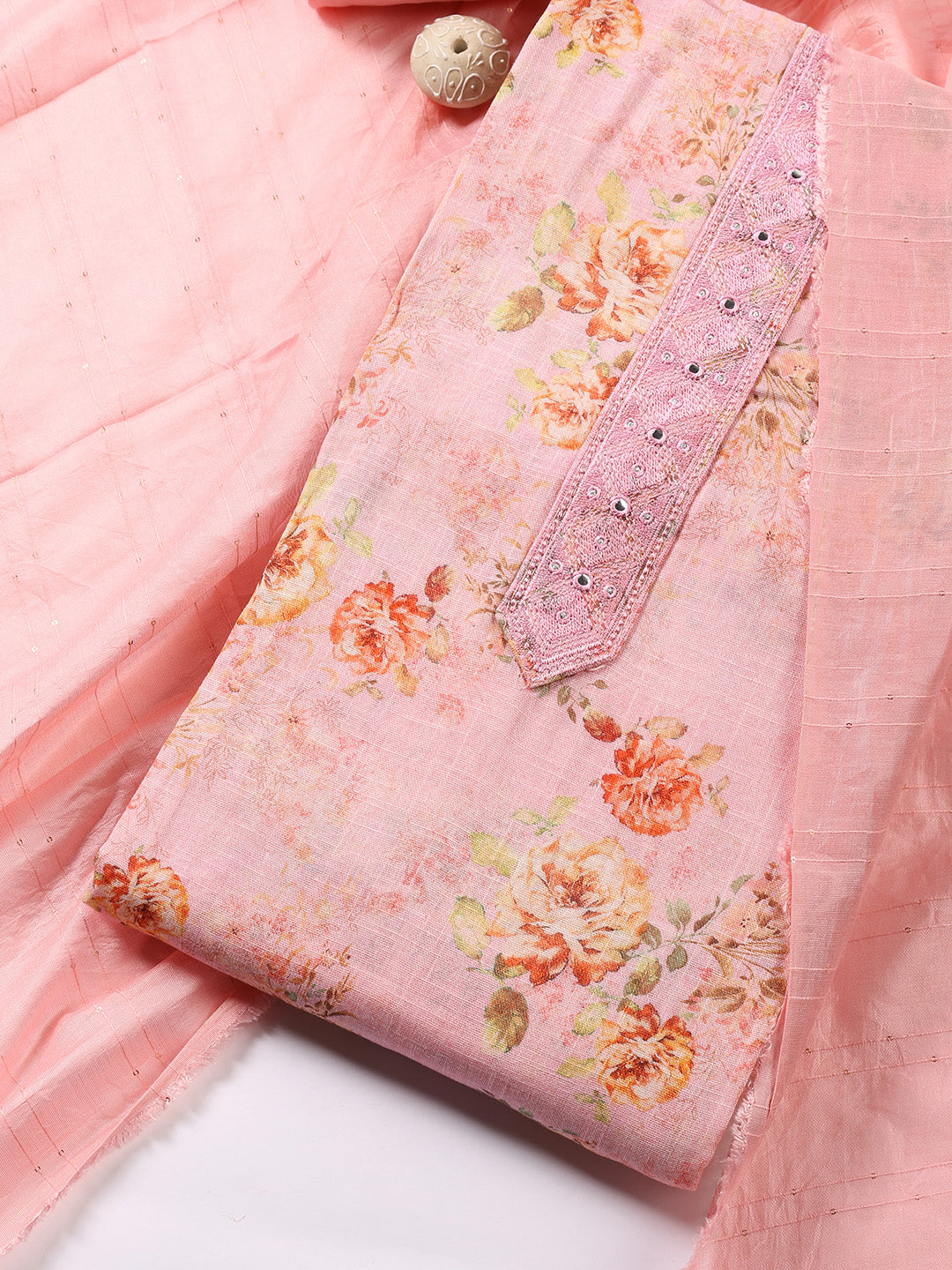 Floral Printed Linen Unstitched Suit With Dupatta