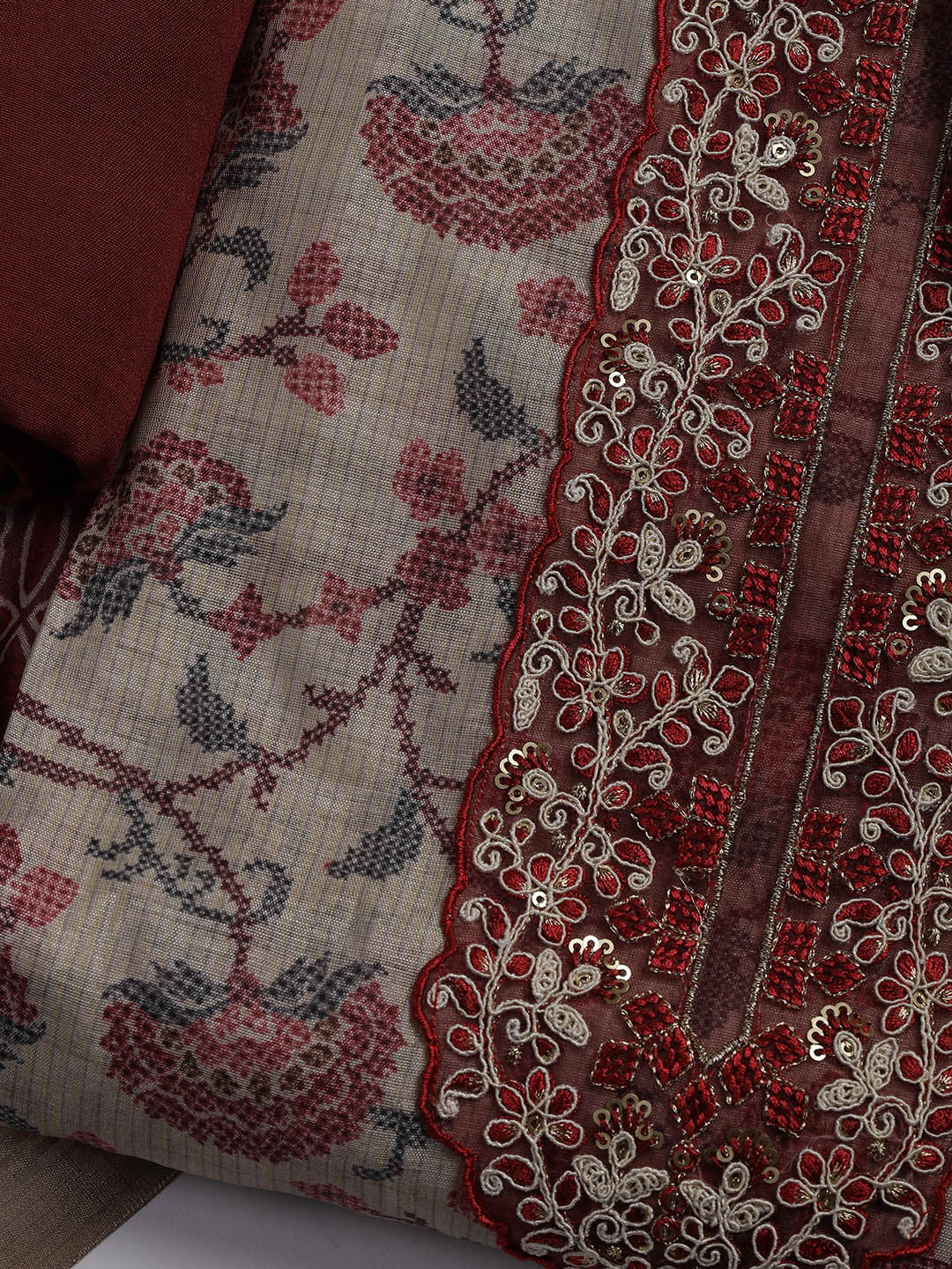 Embroidered Chanderi Unstitched Suit Piece With Dupatta