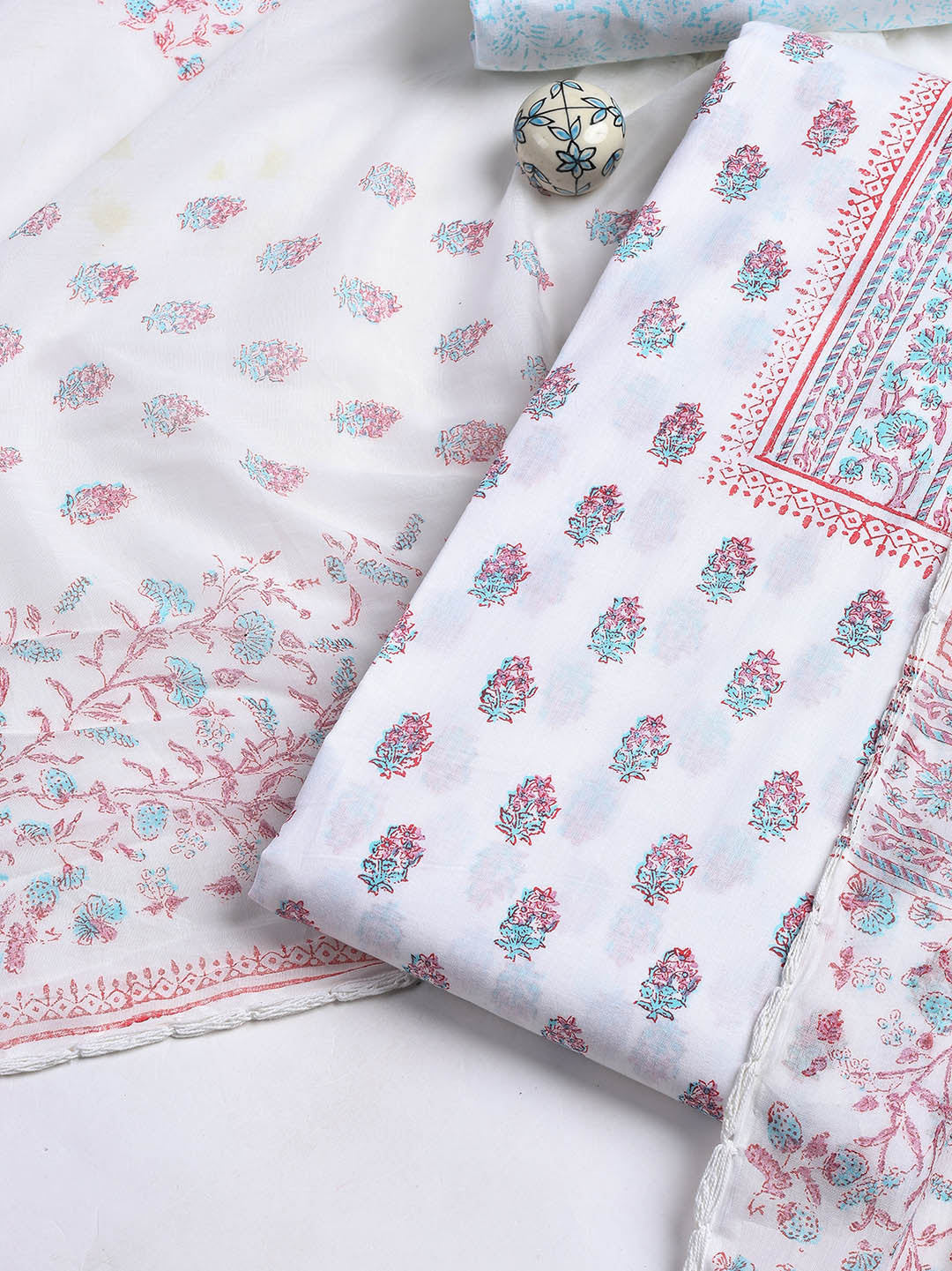 Printed Cotton Blend Unstitched Suit With Dupatta