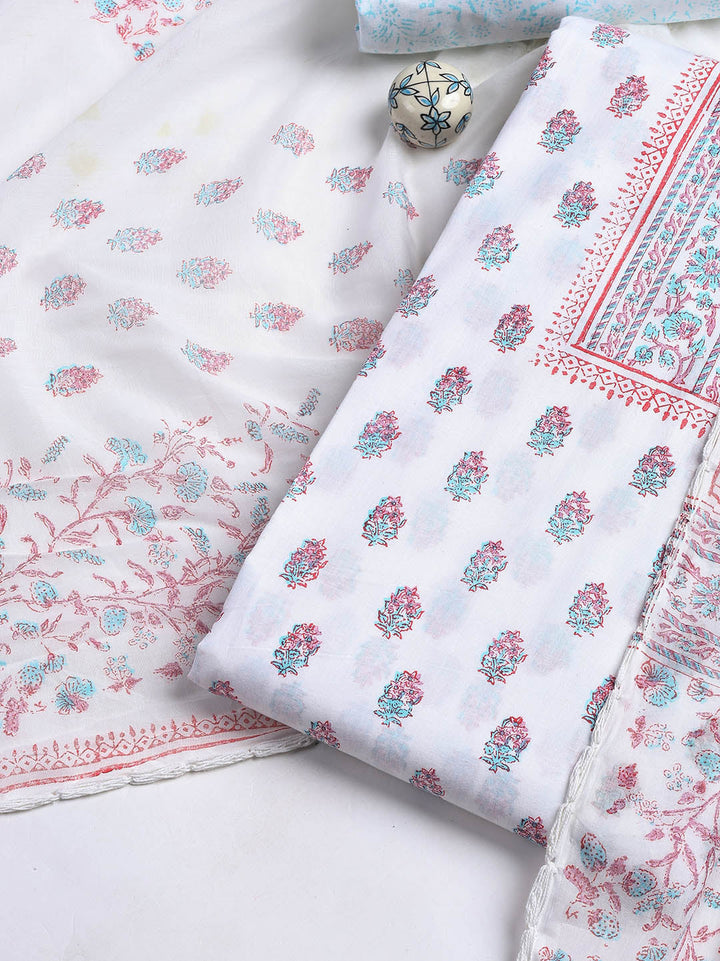 Printed Cotton Blend Unstitched Suit With Dupatta