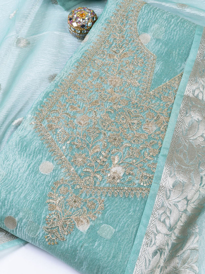 Neck Embroidered Tissue Unstitched Suit Piece With Dupatta