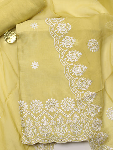 Embroidered Booti Chanderi Unstitched Suit With Dupatta