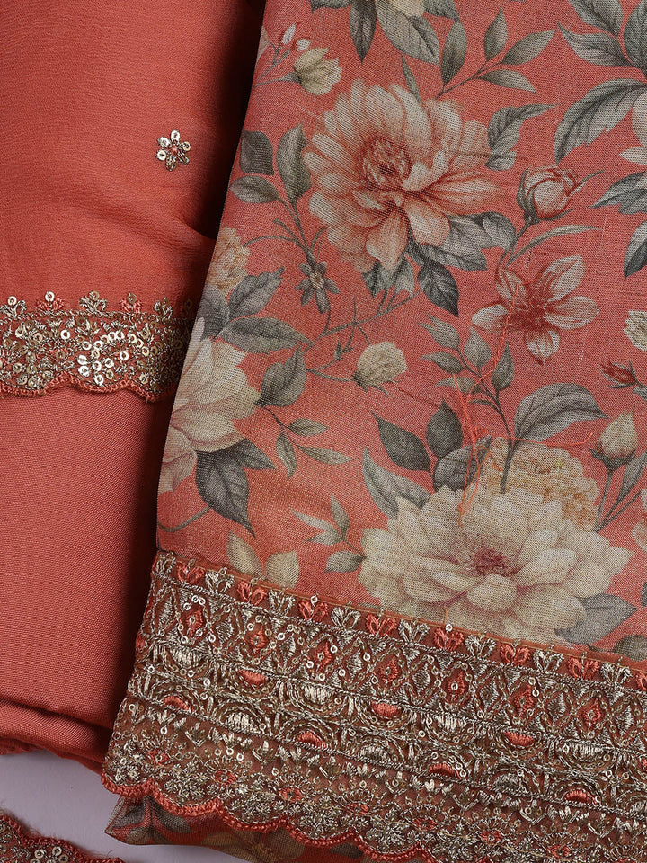 Patch Neck Art Silk Unstitched Suit With Dupatta