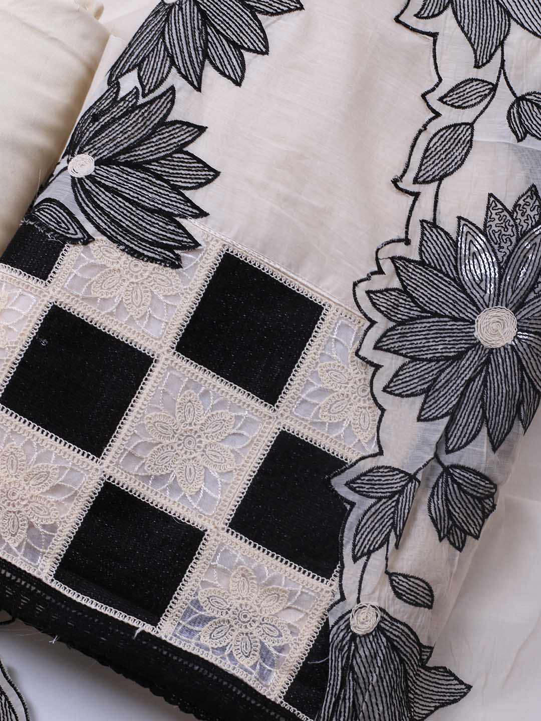 Embroidered Chanderi Unstitched Suit Piece With Dupatta