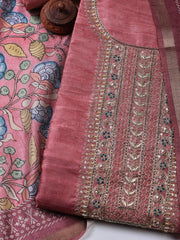 Neck Embroidery Art Tussar Unstitched Suit With Dupatta