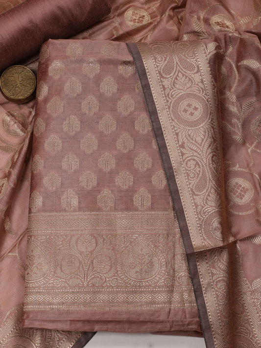 Woven Banarasi Chanderi Unstitched Suit With Dupatta