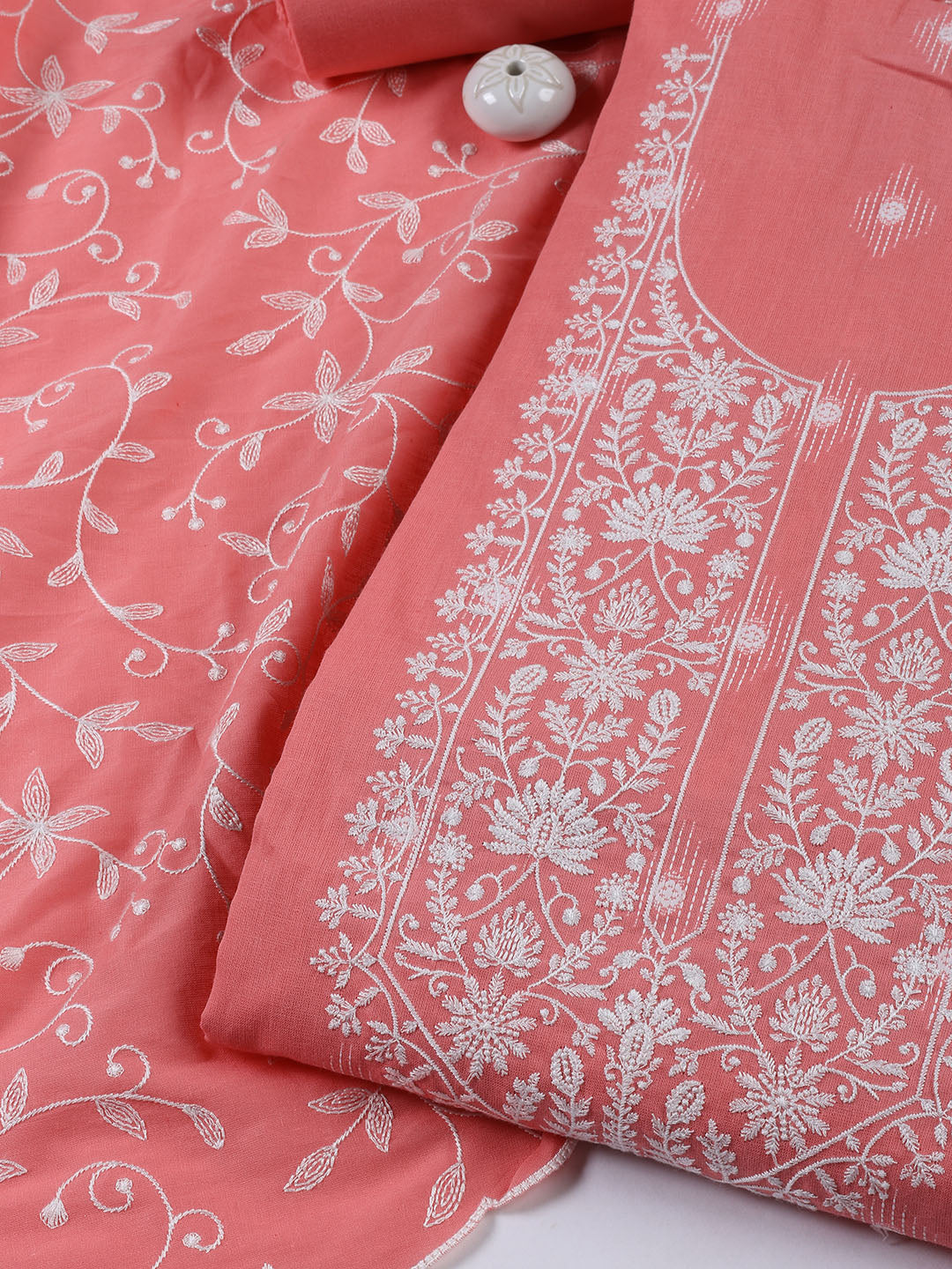 Neck Embroidered Cotton Blend Unstitched Suit Piece With Dupatta
