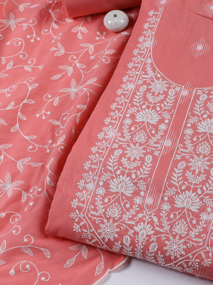 Neck Embroidered Cotton Blend Unstitched Suit Piece With Dupatta