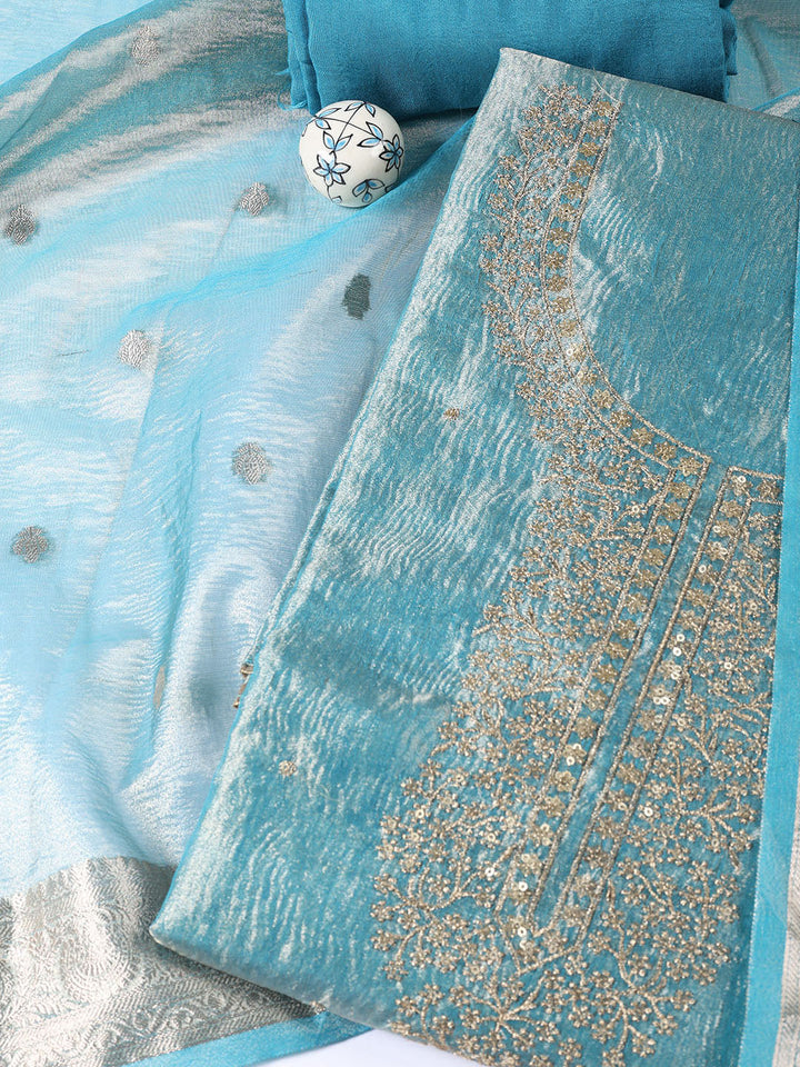 Neck Embroidered Tissue Unstitched Suit Piece With Dupatta