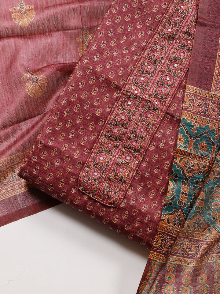 Neck Embroidered Chanderi Unstitched Suit With Dupatta