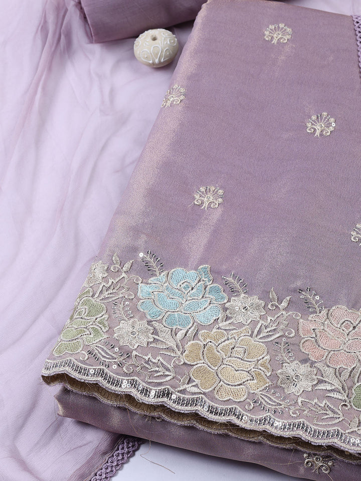 Embroidered Tissue Unstitched Suit Piece With Dupatta