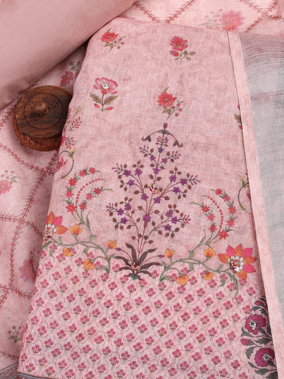 Printed Linen Unstitched Suit With Dupatta