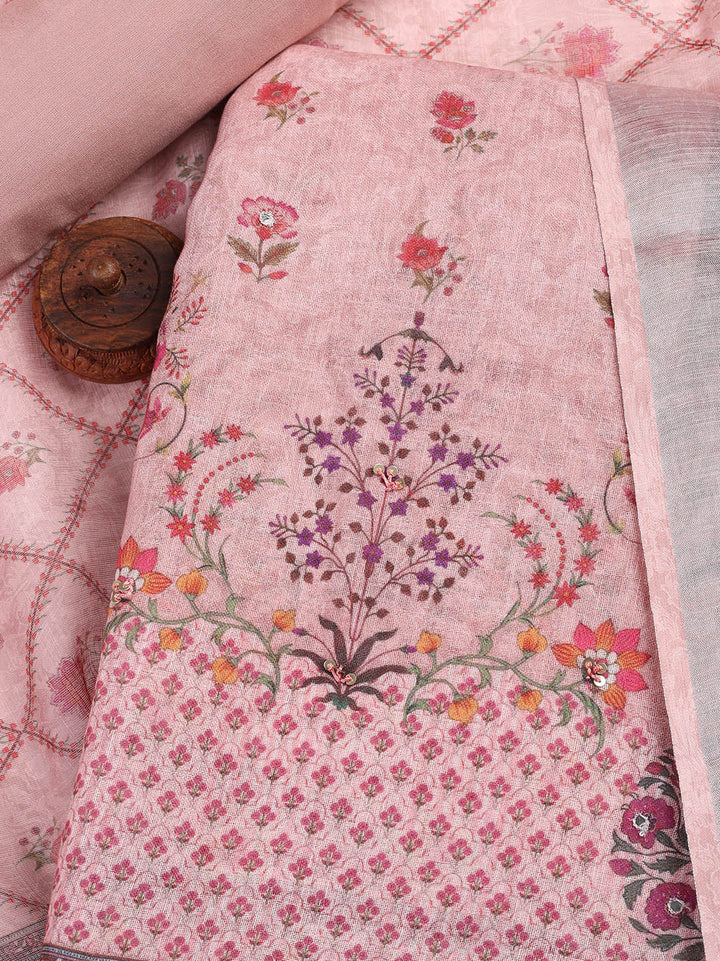 Printed Linen Unstitched Suit With Dupatta