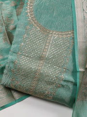 Neck Embroidered Chanderi Unstitched Suit Piece With Dupatta