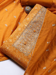 Neck Embroidered Cotton Blend Unstitched Suit Piece With Dupatta