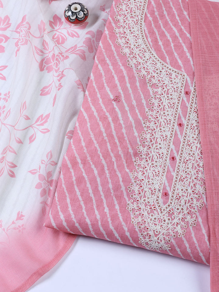 Floral Printed Linen Unstitched Suit With Dupatta