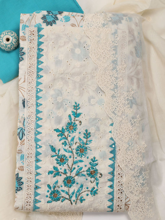 Neck Embroidered Cotton Unstitched Suit With Dupatta