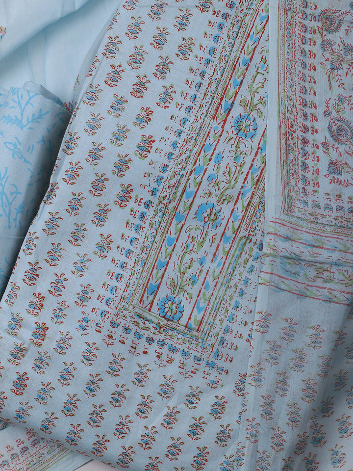 Printed Cotton Blend Unstitched Suit Piece With Dupatta