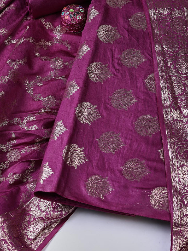 Woven Chanderi Unstitched Suit With Dupatta