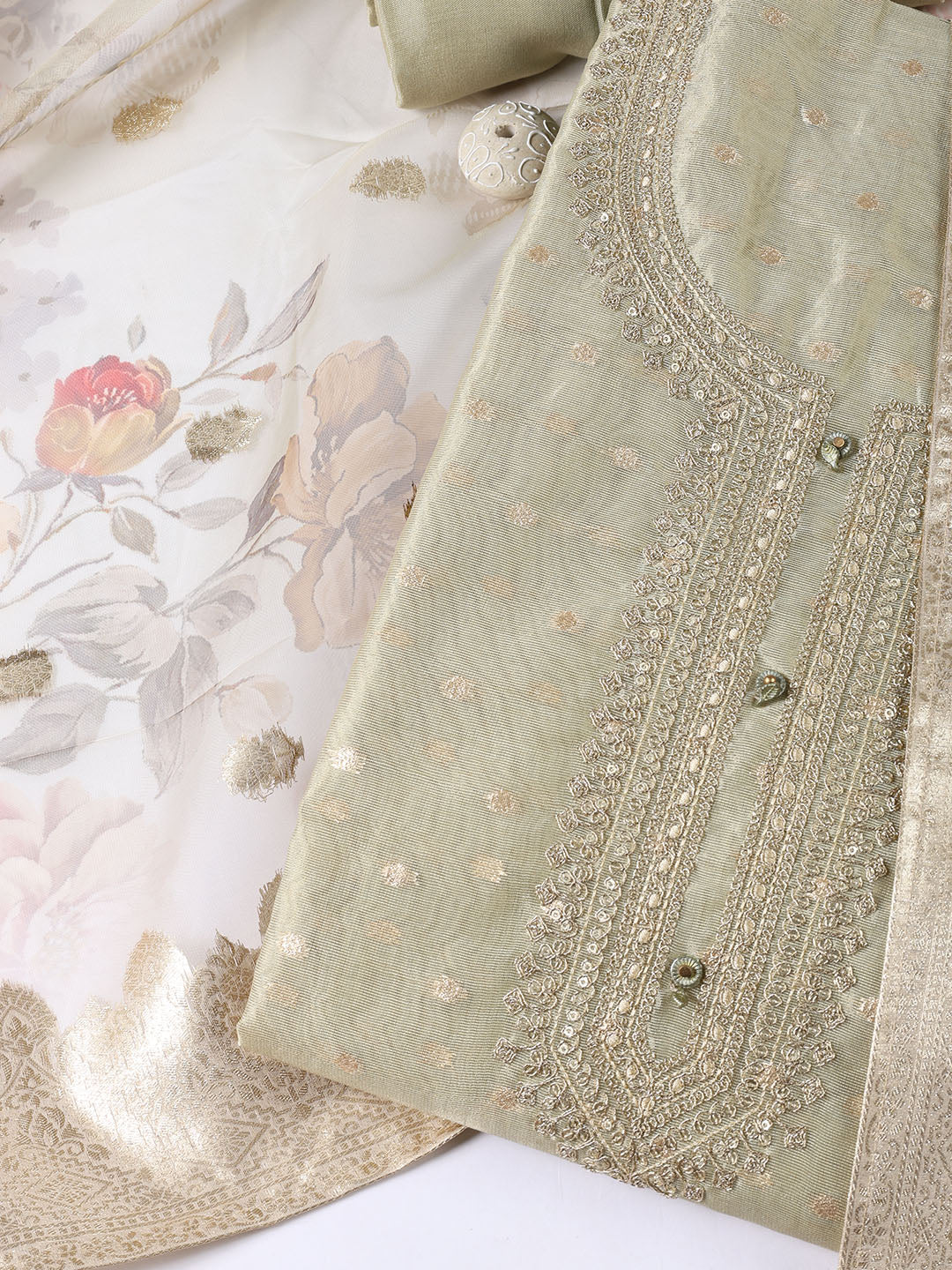 Neck Embroidered Tissue Unstitched Suit Piece With Dupatta