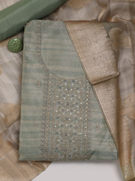 Neck Embroidered Chanderi Unstitched Suit Piece With Dupatta